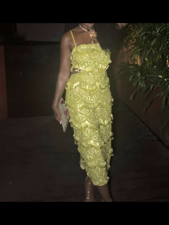 ASOS Dresses & Skirts - ASOS Neon Lime Fringe Midi Dress